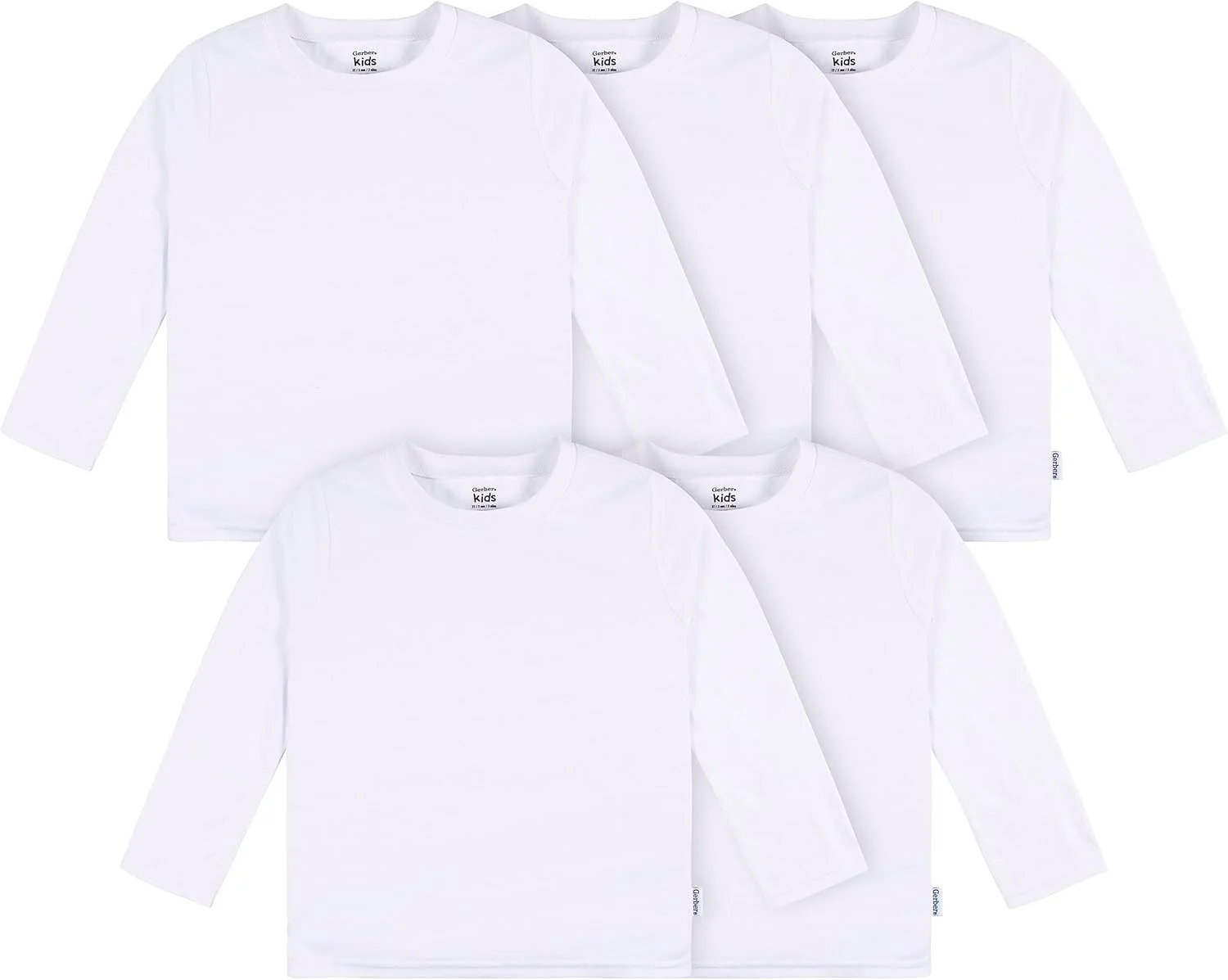 تی شرت آستین بلند ساده نوزادی و نوپای Gerber، بسته 5 عددی، جنس تریکو 160 گرمی