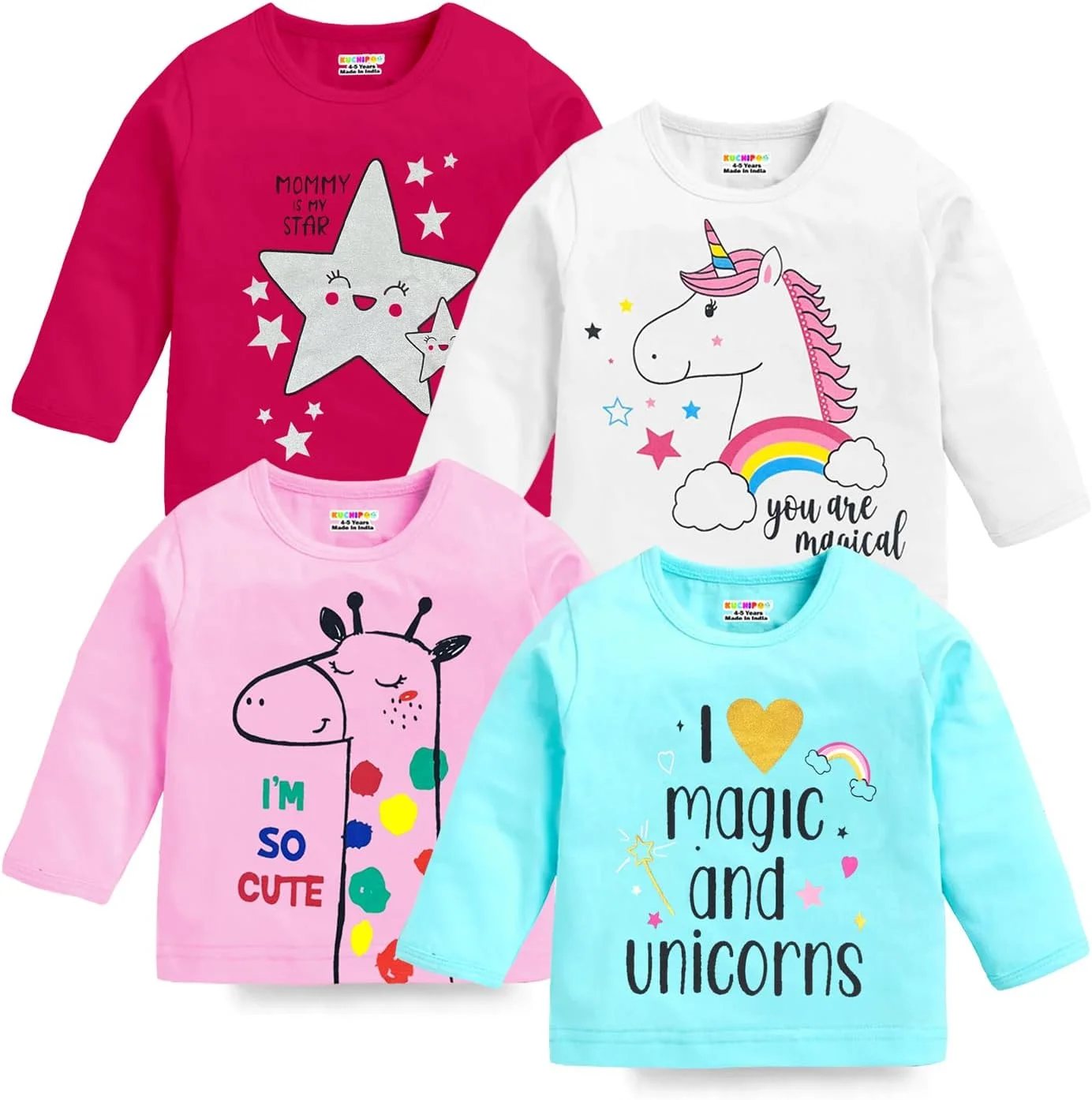 تی شرت آستین بلند دخترانه کوچیپو، مدل معمولی، از جنس پنبه