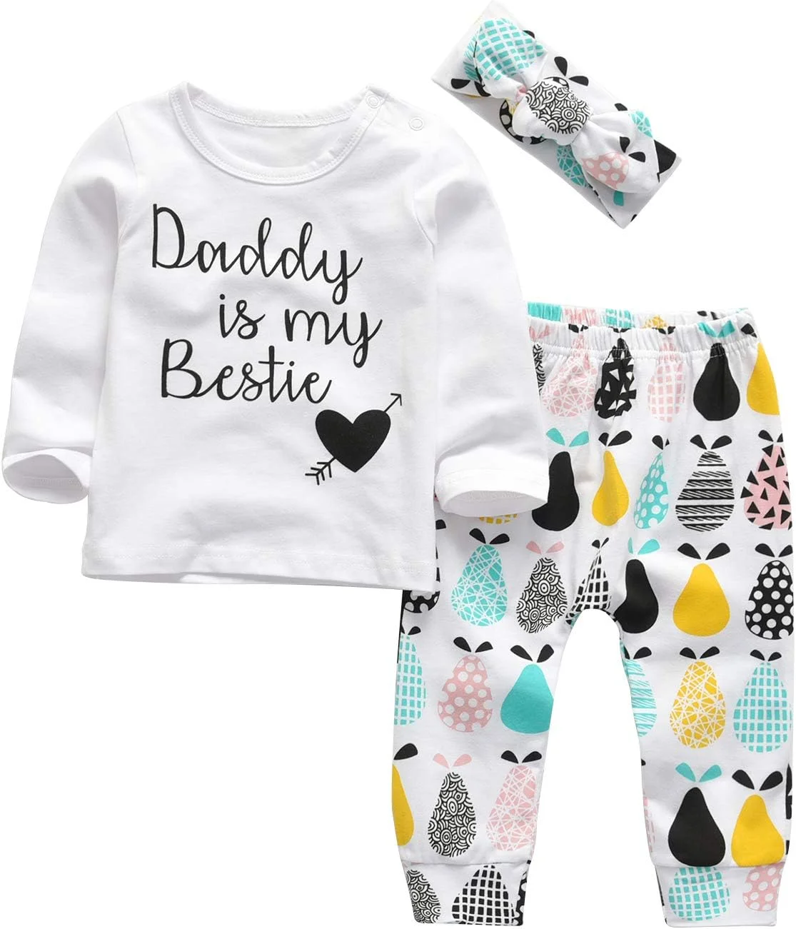 ست لباس 3 تکه دخترانه KuKitty شامل تیشرت آستین بلند، شلوار طرح گل و تل سر