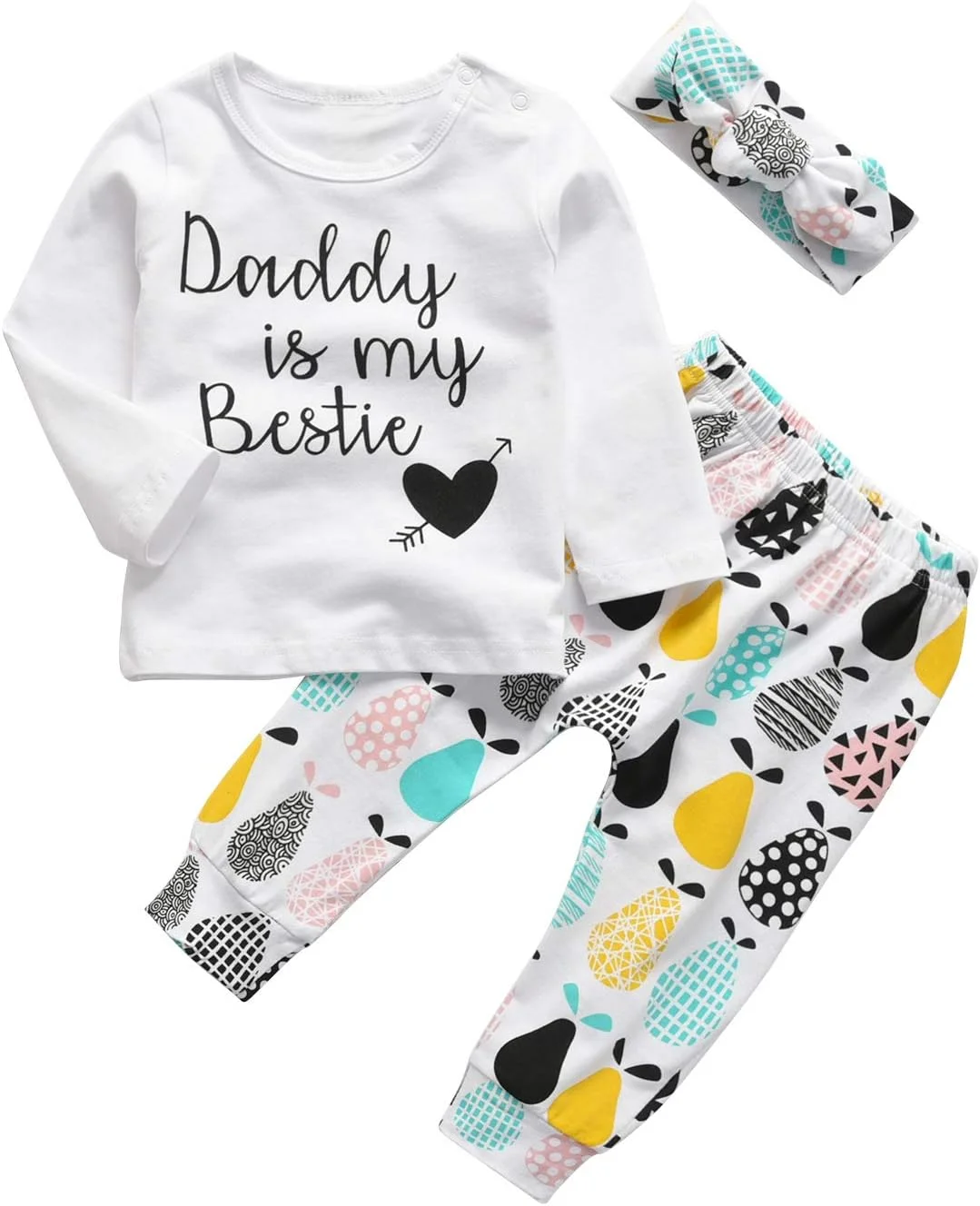 ست لباس 3 تکه دخترانه KuKitty شامل تیشرت آستین بلند، شلوار طرح گل و تل سر ست لباس 3 تکه دخترانه KuKitty شامل تیشرت آستین بلند، شلوار طرح گل و تل سر