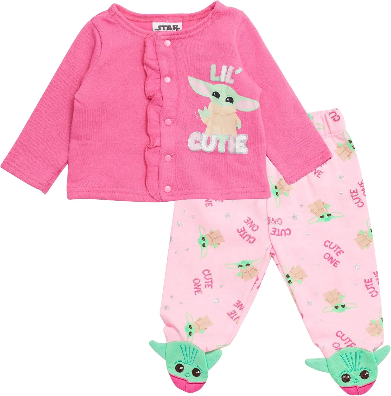 ست تی شرت آستین بلند و شلوار دخترانه طرح بیبی یودا جنگ ستارگان