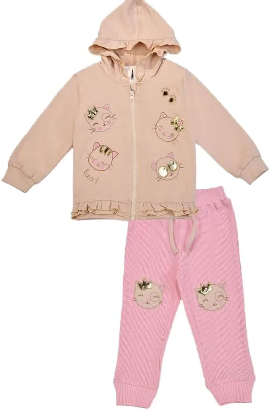 ست ژاکت کلاه دار، تیشرت و شلوار نوزاد دختر