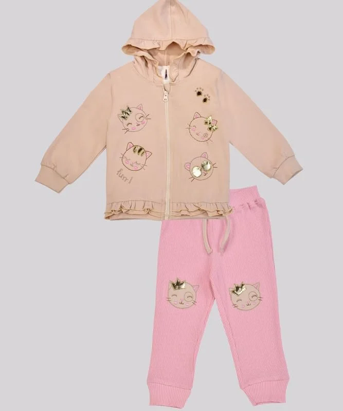 ست ژاکت کلاه دار، تیشرت و شلوار نوزاد دختر