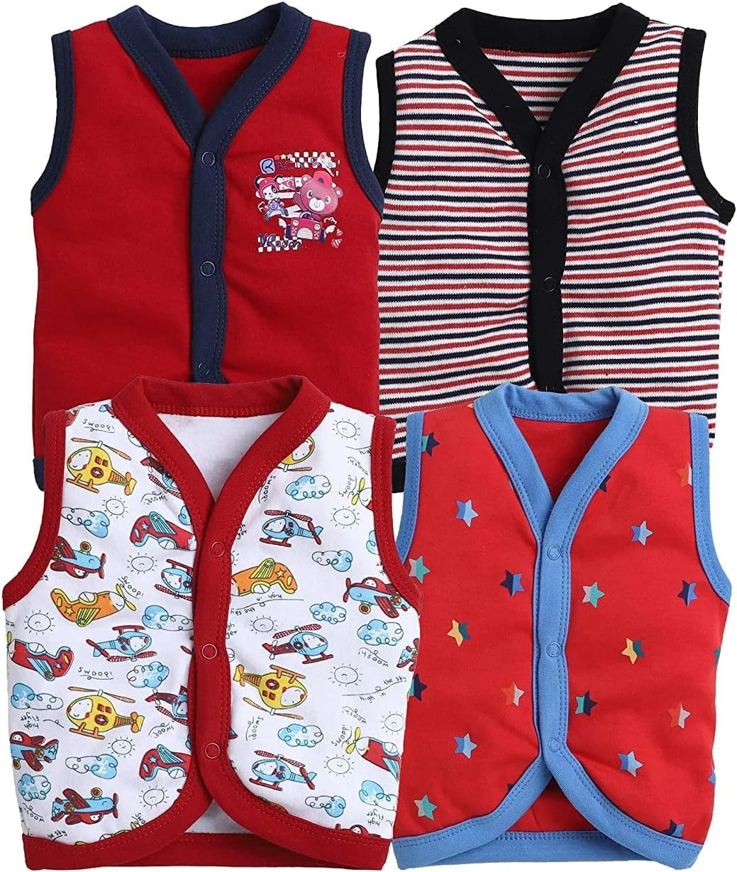 تی‌شرت و زیرپوش نخی آستین حلقه ای جلو باز نوزادی (بسته 4 عددی) (9-12 ماه)