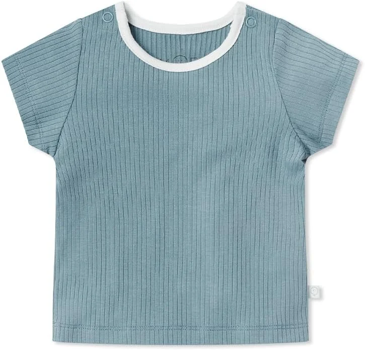 تی شرت نوزادی MORI مدل Ribbed - پنبه ارگانیک نرم و ویسکوز - آستین کوتاه یقه گرد مناسب کودکان نوپا