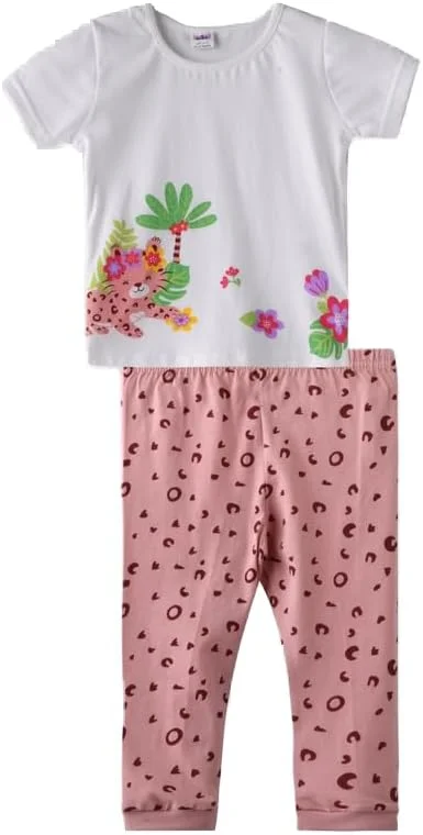 ست تی‌شرت آستین کوتاه یقه گرد و شلوار نوزاد دخترانه