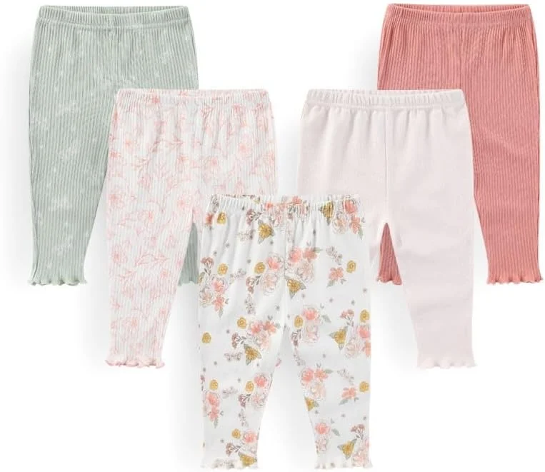 ست شلوار نوزادی پنبه ای نرم مناسب پسر و دختر، 5 عددی، سایز 0 تا 12 ماه