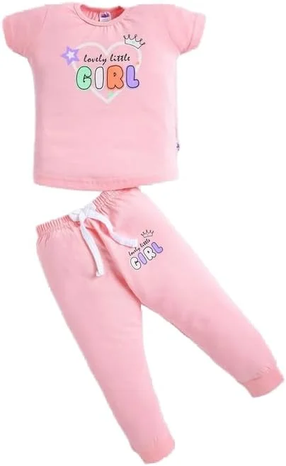 ست تی‌شرت آستین کوتاه یقه گرد و شلوار نوزاد دختر