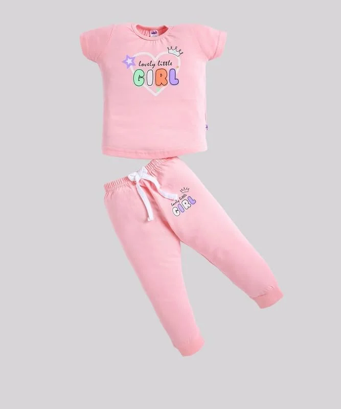 ست تی‌شرت آستین کوتاه یقه گرد و شلوار نوزاد دختر