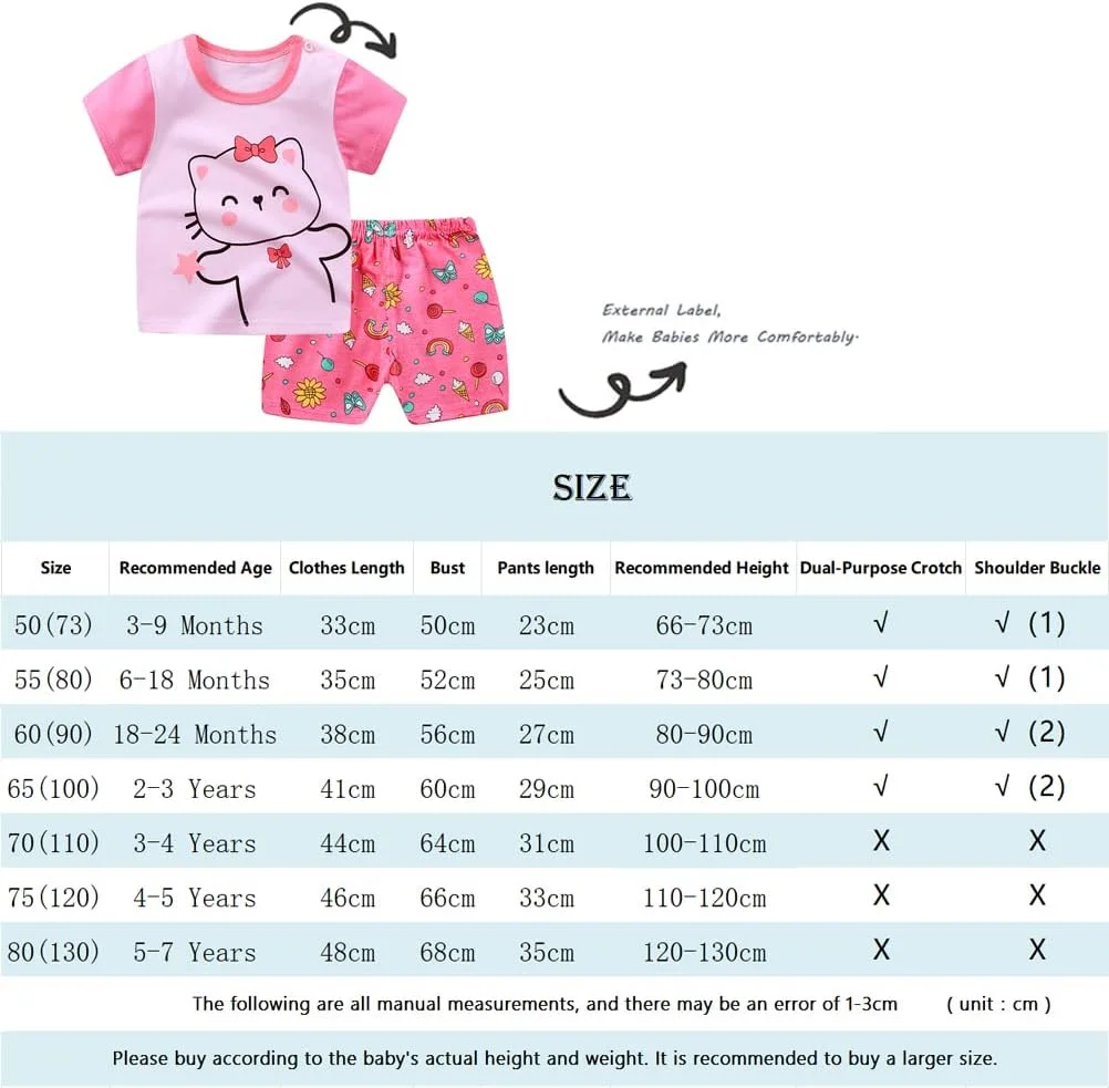 ست 3 تکه تیشرت آستین کوتاه و شلوارک دخترانه بچه گانه، بسته 6 عددی (دارای دکمه سرشانه)
