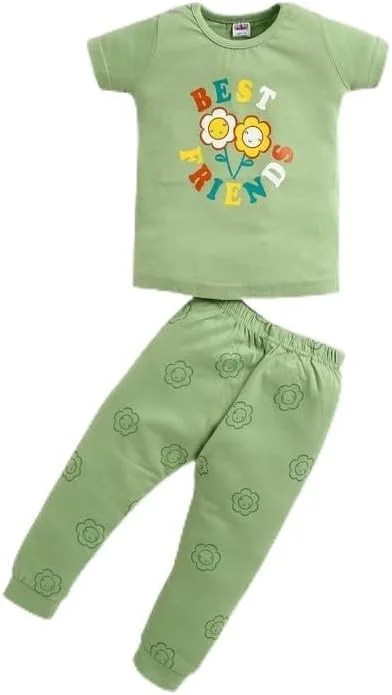 ست تی‌شرت آستین کوتاه یقه گرد و شلوار نوزاد دختر