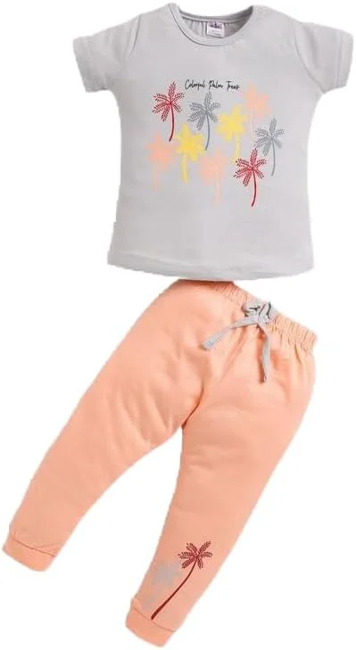 ست تی‌شرت آستین کوتاه یقه گرد و شلوار نوزاد دخترانه