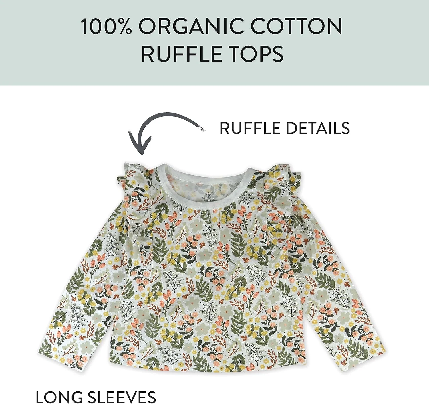 ست سه عددی تی‌شرت آستین بلند چین‌دار HonestBaby، ۱۰۰٪ پنبه ارگانیک، مناسب نوزاد و دختر بچه