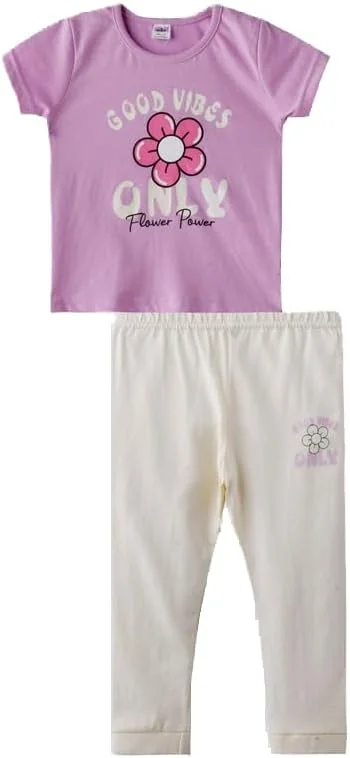 ست تی‌شرت آستین کوتاه یقه گرد و شلوار نوزاد دختر