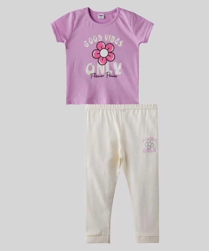 ست تی‌شرت آستین کوتاه یقه گرد و شلوار نوزاد دختر