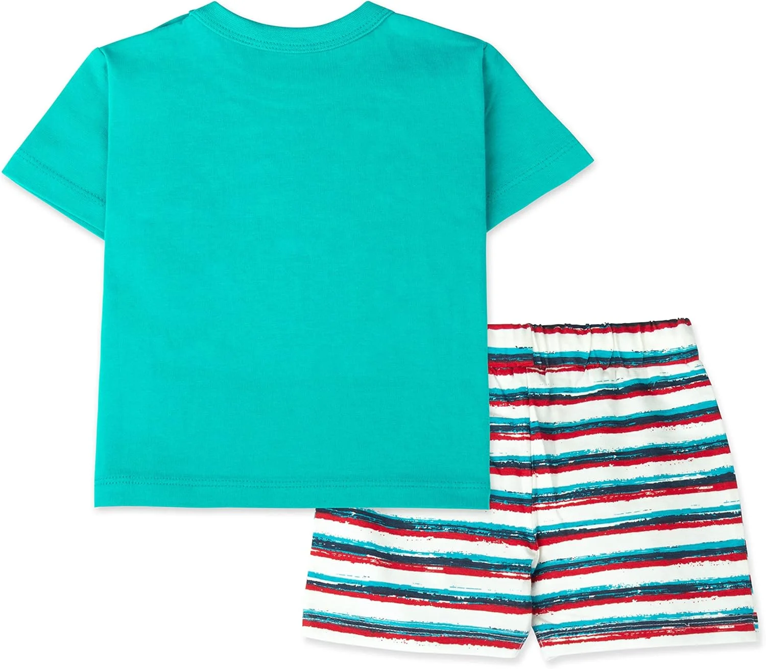 ست تی‌شرت آستین کوتاه یقه گرد پنبه‌ای طرح‌دار و شلوارک تابستانی شیک نوزادی آریل، سفید-ریش، 6 تا 9 ماه