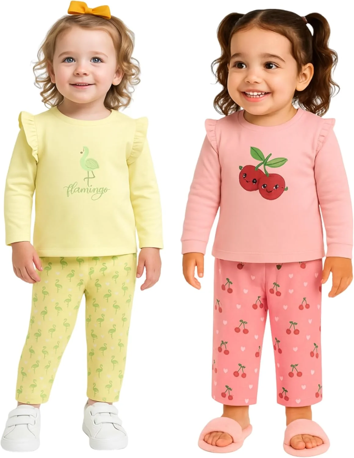 ست لباس هماهنگ چند طرح چاپی دخترانه Luay®، تهیه شده از 100% پنبه بامبو | لباس های فوق العاده نرم، شیک و باکلاس | تی شرت آستین بلند و شلوار راحت