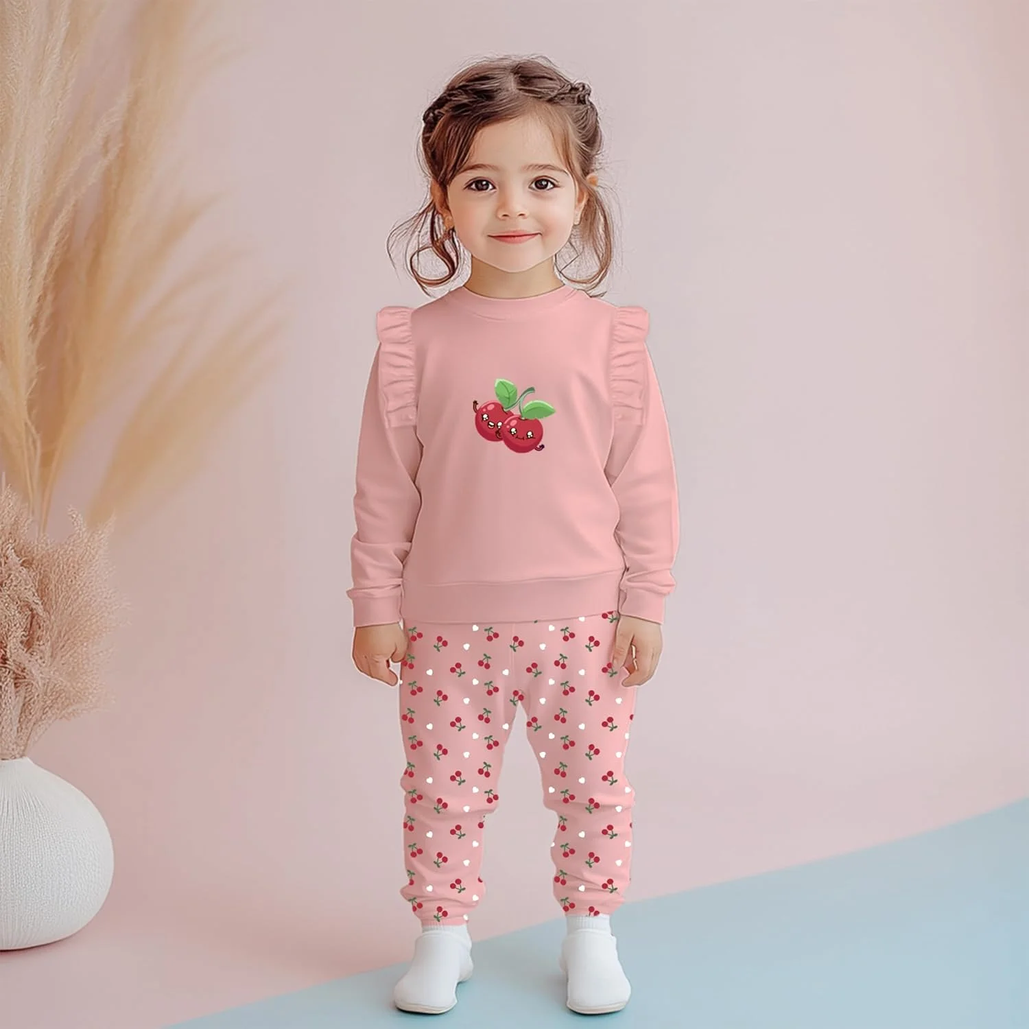 ست لباس هماهنگ چند طرح چاپی دخترانه Luay®، تهیه شده از 100% پنبه بامبو | لباس های فوق العاده نرم، شیک و باکلاس | تی شرت آستین بلند و شلوار راحت