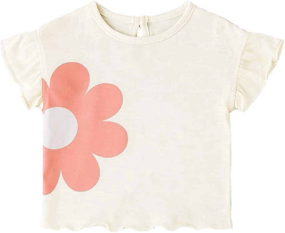 تاپ دخترانه نخی پوپیز | تی‌شرت آستین چین‌دار نرم | لباس روزانه راحت برای نوزادان و کودکان نوپا