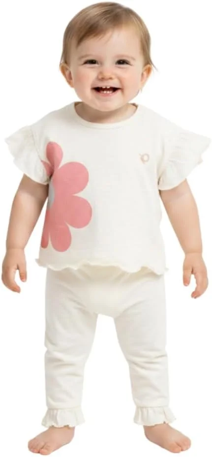 تاپ دخترانه نخی پوپیز | تی‌شرت آستین چین‌دار نرم | لباس روزانه راحت برای نوزادان و کودکان نوپا