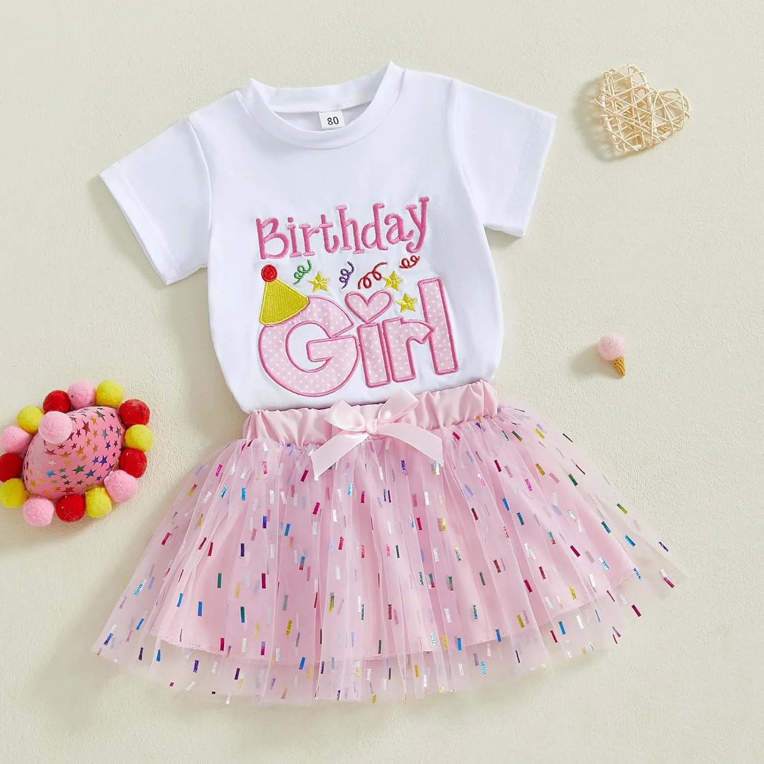 لباس تولد نوزاد دختر، تی شرت دختر تولد، دامن توری توتو، لباس تابستانی بچه گانه