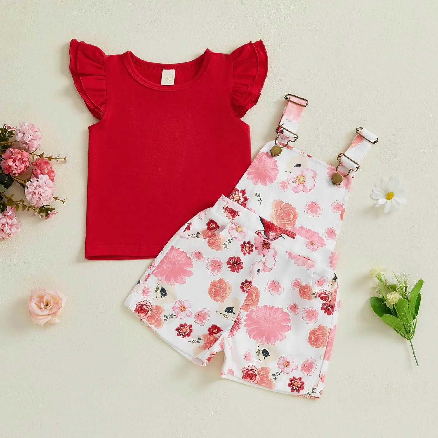 لباس تابستانی دخترانه، تیشرت و شلوارک پیشبندی، مناسب نوزاد و کودک