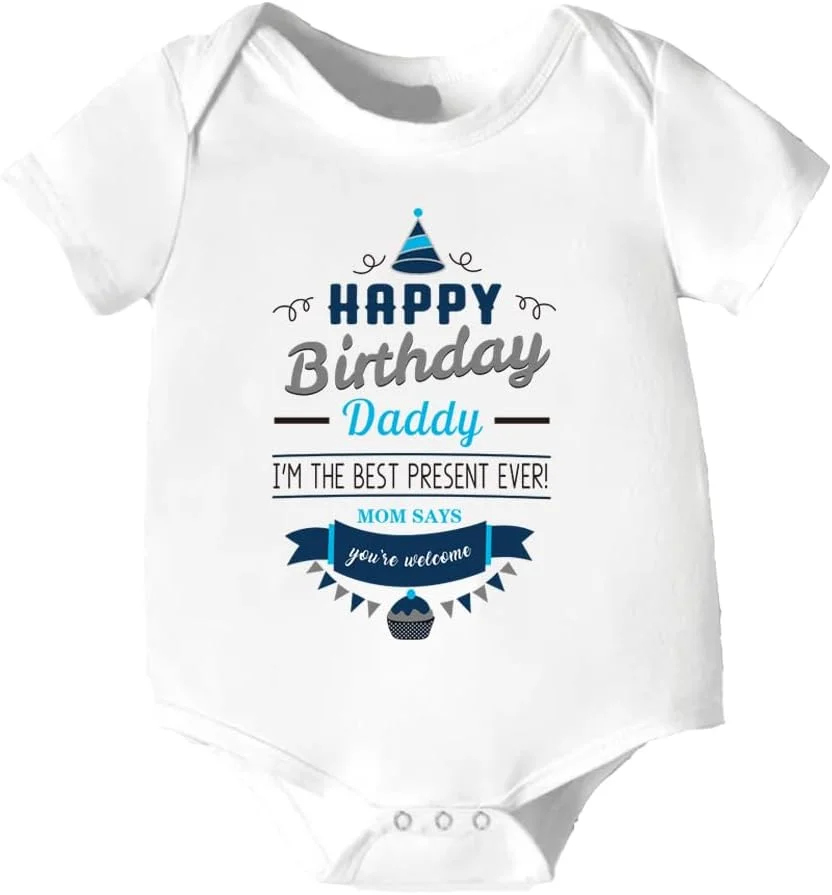 G-Amber لباس سرهمی نوزادی طرح تولدت مبارک پدر مادر بچه پسر دختر، لباس یکسره خنده دار با حروف چاپی 0-24 ماه