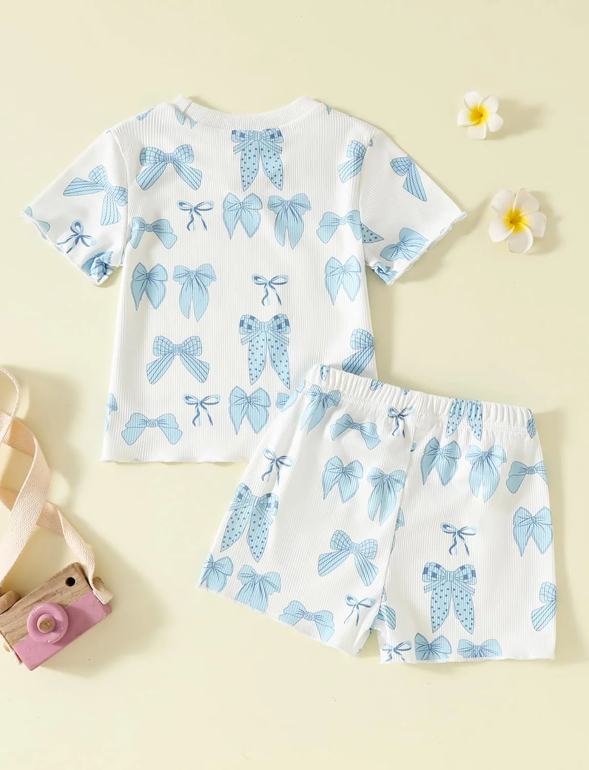 ست لباس دخترانه تابستانی SEAUR، شامل تیشرت آستین کوتاه طرح پاپیون و شلوارک، مناسب برای استفاده در منزل و بیرون از خانه، 2 تکه