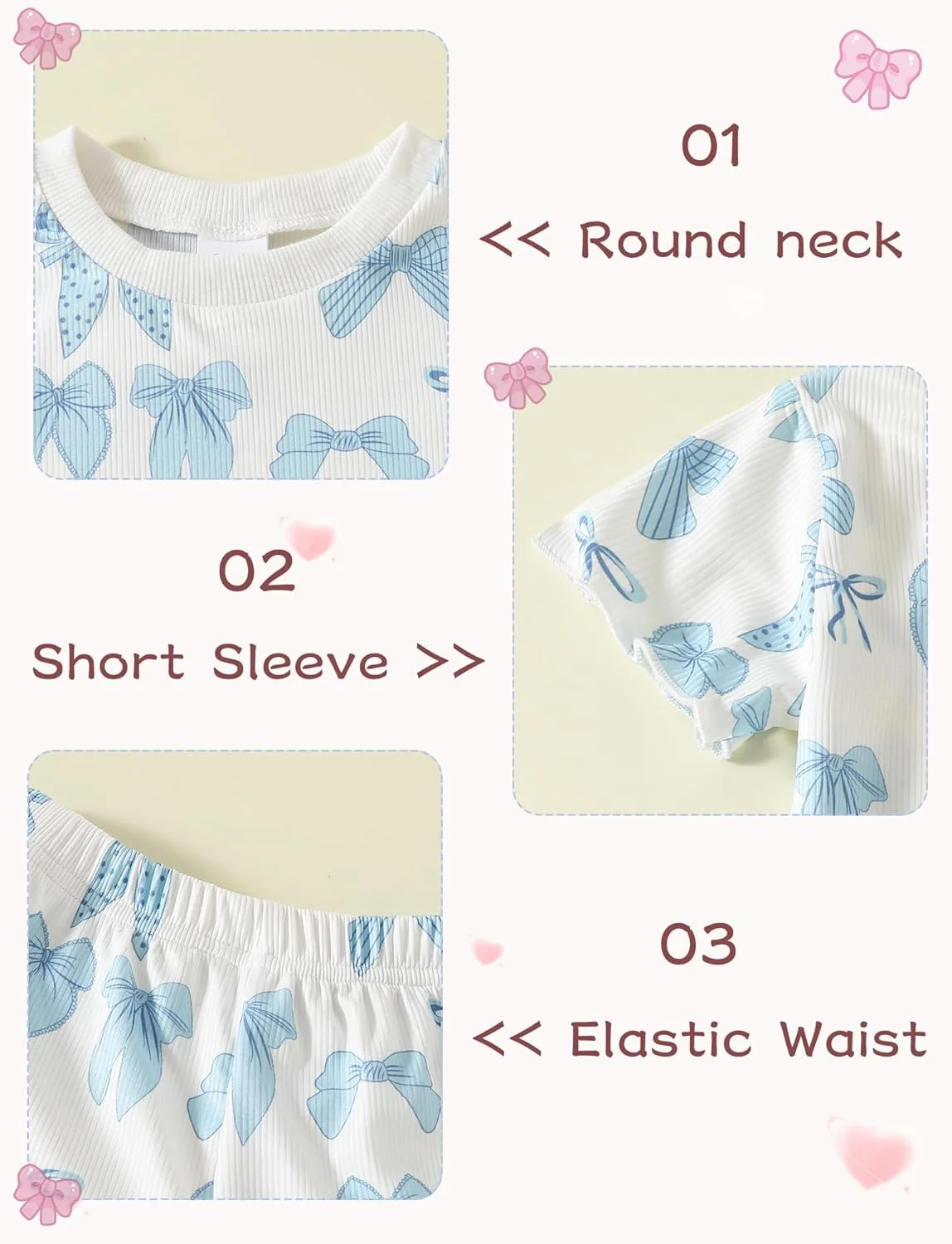 ست لباس دخترانه تابستانی SEAUR، شامل تیشرت آستین کوتاه طرح پاپیون و شلوارک، مناسب برای استفاده در منزل و بیرون از خانه، 2 تکه