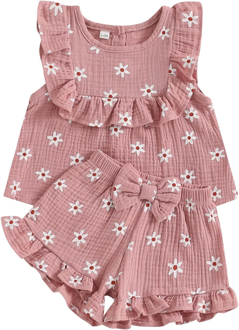 لباس تابستانی دخترانه BemeyourBBs، ست شومیز آستین حلقه ای دکمه دار و شورت گلدار پاپیونی، لباس های زیبا