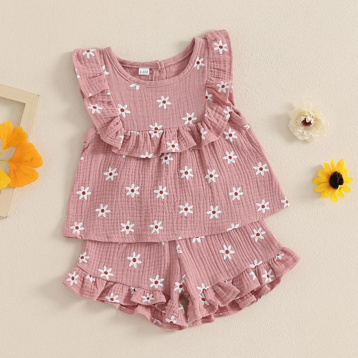 لباس تابستانی دخترانه BemeyourBBs، ست شومیز آستین حلقه ای دکمه دار و شورت گلدار پاپیونی، لباس های زیبا