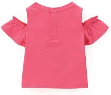 تی شرت دخترانه اورجینال مارینز، پنبه ای، یقه گرد، آستین های چین دار، دکمه فشاری و طرح چاپی با جزئیات پولک و اکلیل