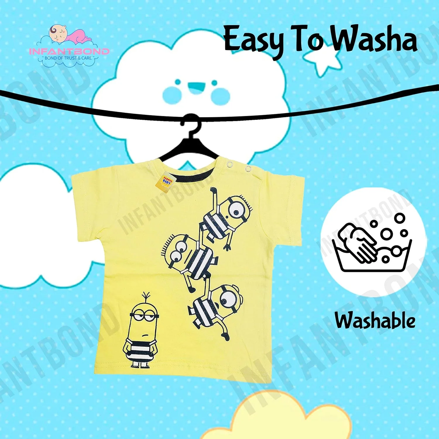 تی‌شرت آستین کوتاه نوزادی پسرانه و دخترانه | تی‌شرت دکمه‌دار (بسته 4 عددی) (زرد، قرمز، سفید، آبی)