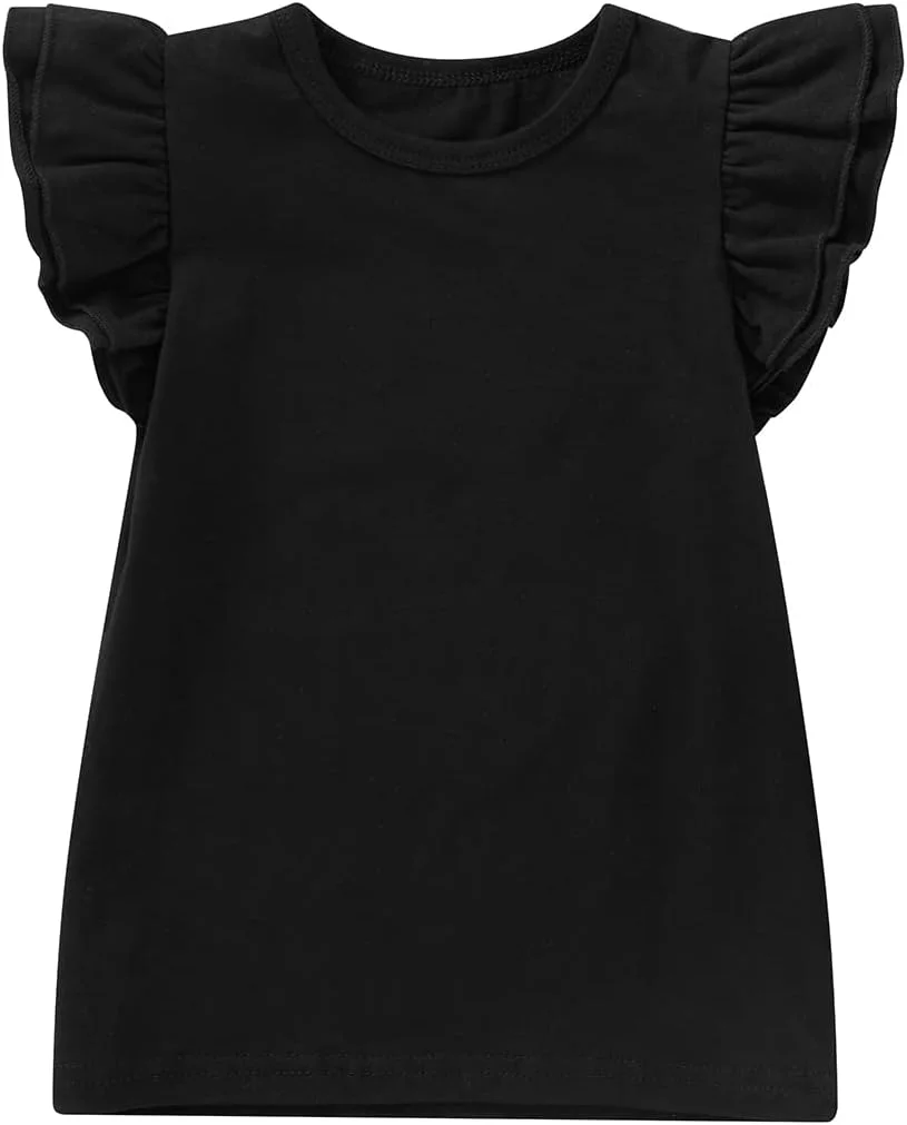 تی شرت آستین دار نوزادی دخترانه، پنبه ای، رنگ ثابت، یقه گرد، تی شرت های گشاد، لباس تابستانی، مشکی، 6-12 ماه