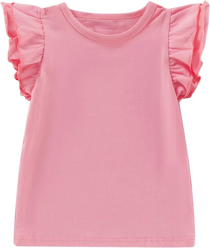 تی شرت آستین دار نوزادی دخترانه، پنبه ای، رنگ ثابت، یقه گرد، مدل آزاد، مناسب برای تابستان، صورتی، 6-12 ماه
