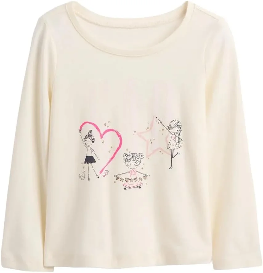 تی شرت آستین بلند لوگو دار دخترانه GAP