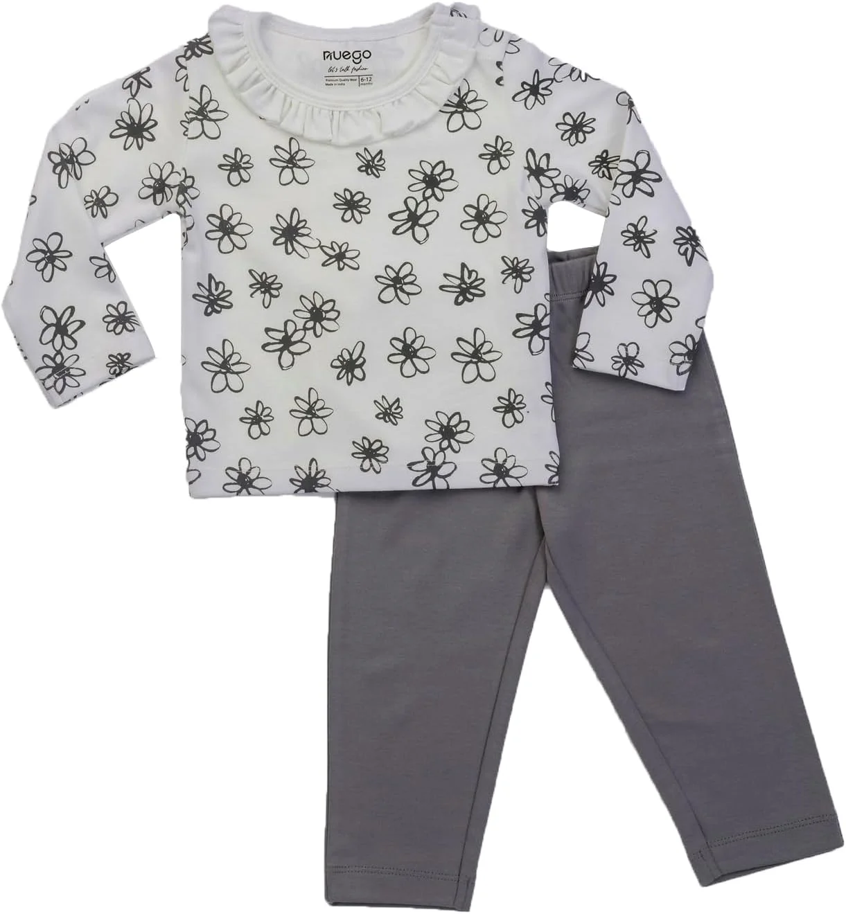 ست لباس دخترانه نوزادی طرح گلدار نئوگو، تیشرت آستین بلند و لگینگ، مناسب نوزادان 0 تا 24 ماه (سفید، خاکستری)