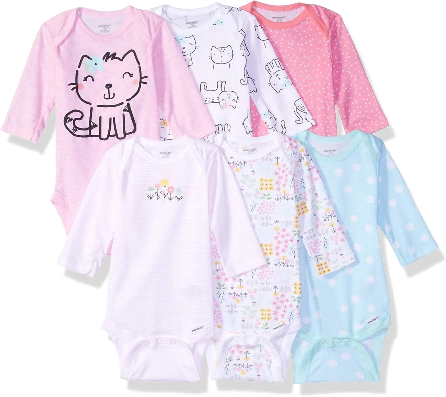 ست لباس زیر دکمه دار آستین بلند 6 عددی دخترانه برند اونسیز، مناسب نوزاد و کودک