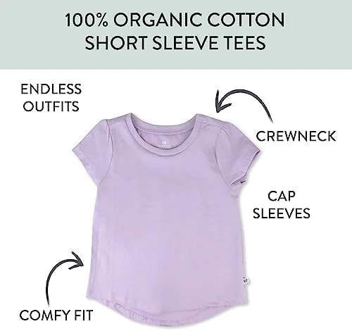 تی شرت آستین پفی 5 عددی کودک، نوپا، بچه کوچک، دخترانه از پنبه 100% ارگانیک