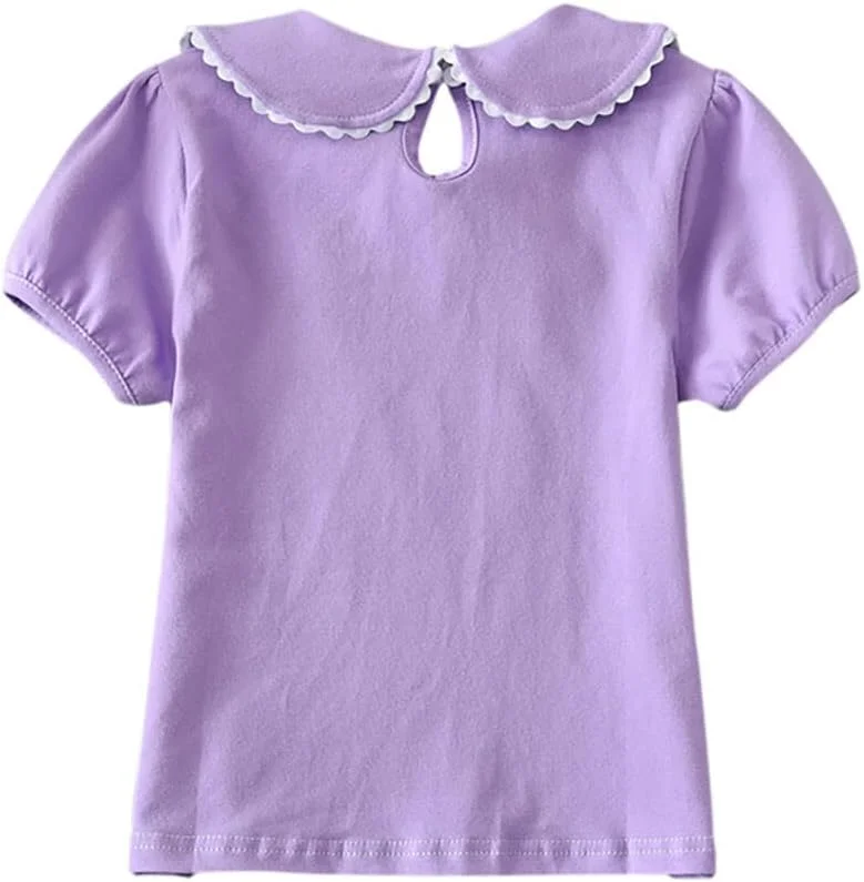 تی شرت آستین کوتاه دخترانه با رنگ ثابت و یقه عروسکی مناسب فصل تابستان