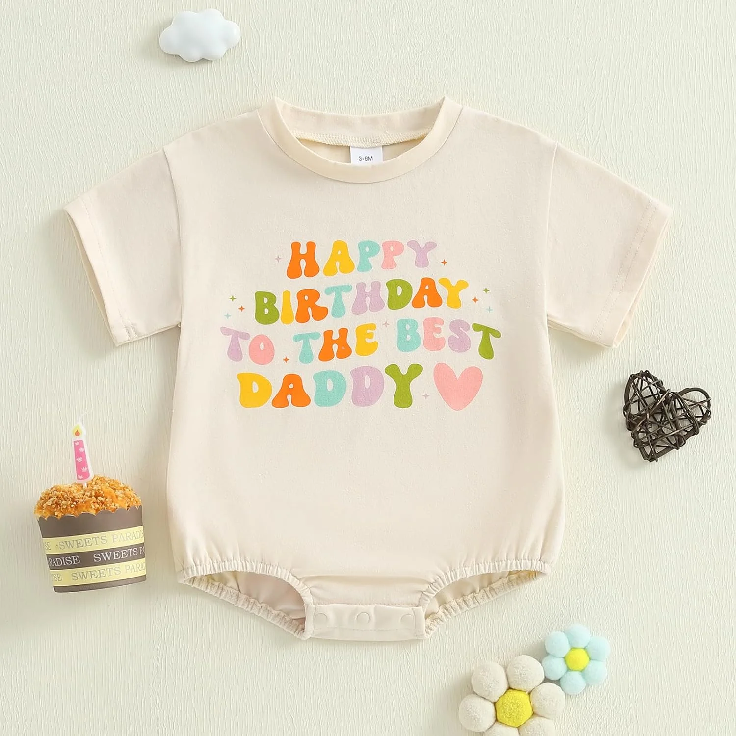 لباس سرهمی آستین کوتاه نوزادی دخترانه پسرانه با طرح "تولدت مبارک بهترین بابا" مناسب فصل تابستان