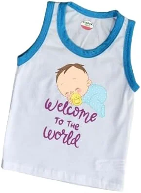 تی‌شرت زیرپوش آستین‌کوتاه پنبه ارگانیک فوق‌العاده نرم با طرح چاپی "به دنیا خوش آمدی"، لباس نوزادی و مناسب برای تمام سایزهای نوزادان، طرحی اسپرت