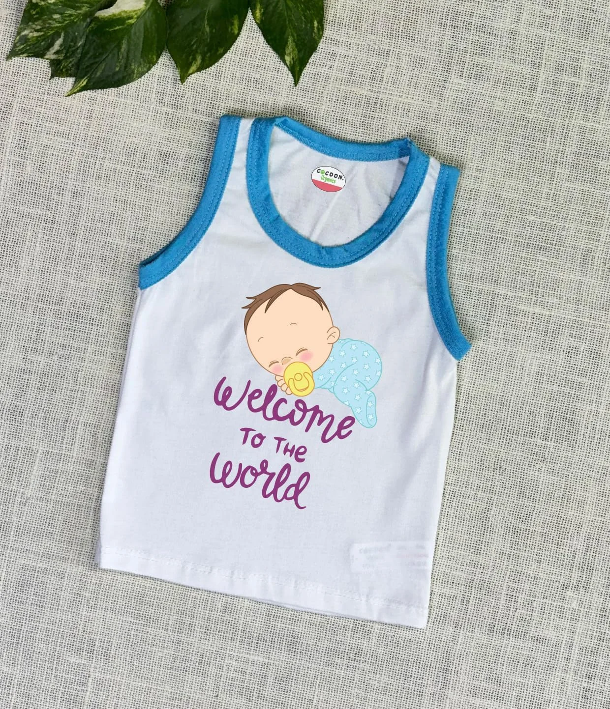 تی‌شرت زیرپوش آستین‌کوتاه پنبه ارگانیک فوق‌العاده نرم با طرح چاپی "به دنیا خوش آمدی"، لباس نوزادی و مناسب برای تمام سایزهای نوزادان، طرحی اسپرت