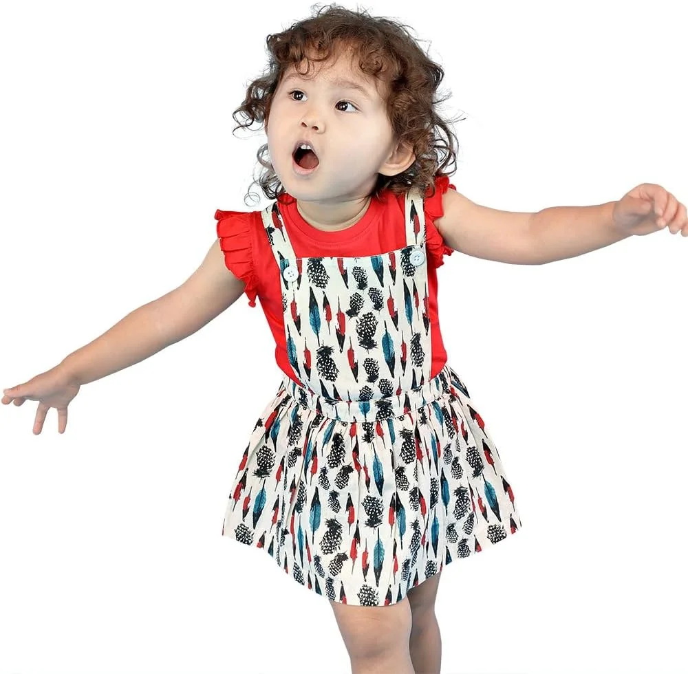 ست پیراهن پیشبندی دخترانه بچه گانه با تیشرت داخلی 2 تکه، دخترانه بچه گانه