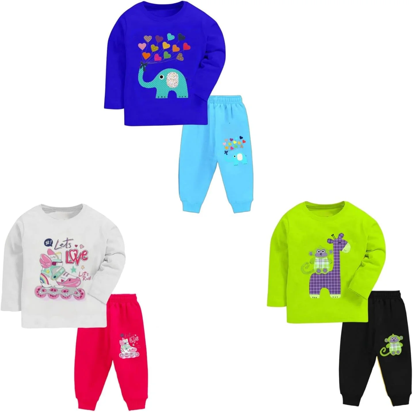 ست لباس پنبه ای طرح دار شیک شامل تیشرت آستین بلند و شلوار راحتی مناسب نوزاد، کودک، پسر و دختر (بسته 3 عددی)