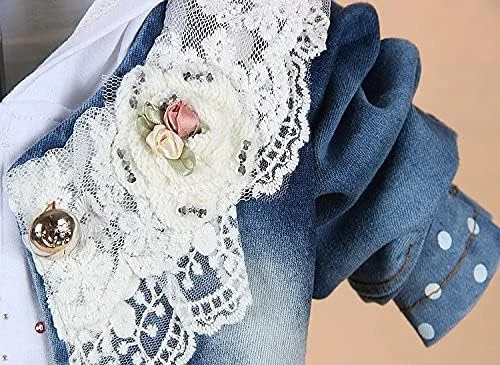 ست لباس ۳ تکه دخترانه شامل کت جین، پیراهن و شلوار جین