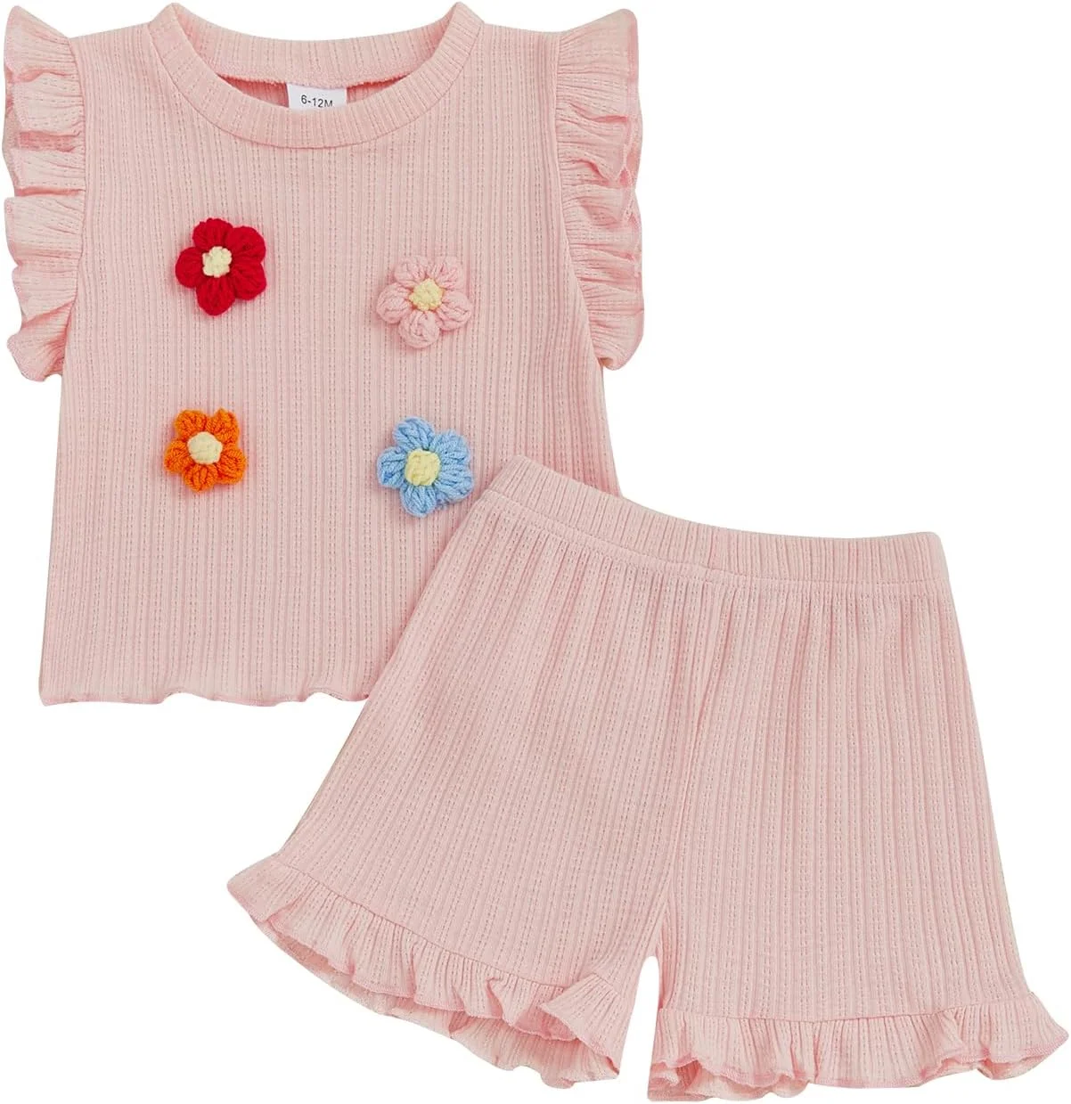 ست شورت دخترانه MA&BABY، تاپ بدون آستین با گل سه بعدی و شورت، لباس تابستانی دو تکه