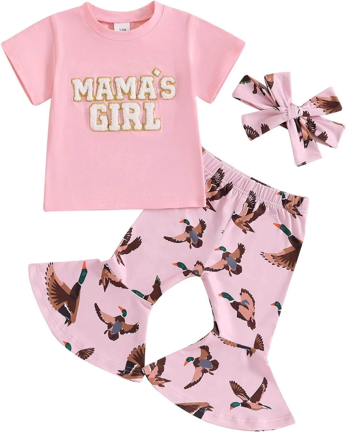 لباس تابستانی دخترانه Gaono، تی شرت گلدوزی شده با طرح دختر بچه و شلوار دمپا گشاد اردک مالارد، ست لباس زیبا