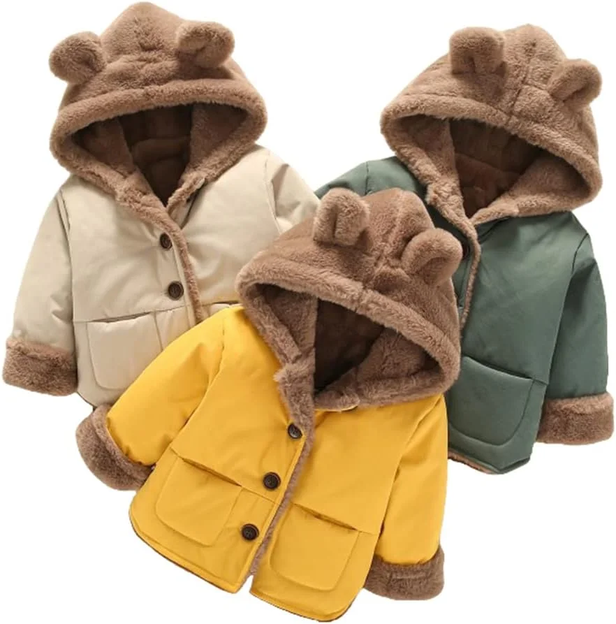 کت های پشمی گرم و ضخیم نوزادی پسرانه و دخترانه، کاپشن زمستانی کلاه دار