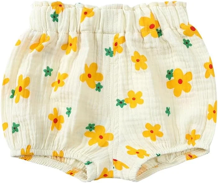 شورت نخی بچه گانه، نرم و راحت، 3 عددی، طرح گلدار، شلوارک کدو تنبلی تابستانی، شورت زیرپوش برای 0-6 سال